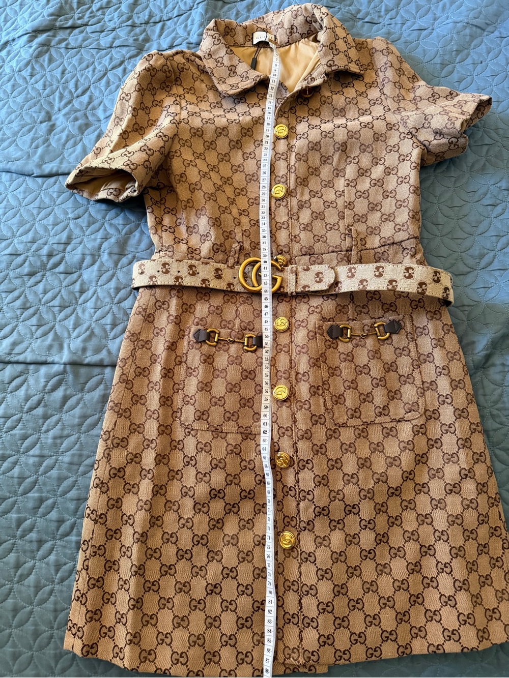 Gucci Monogram Short Sleeve Belted Dress in Beige RUN SMAll - Picture 11 of 14